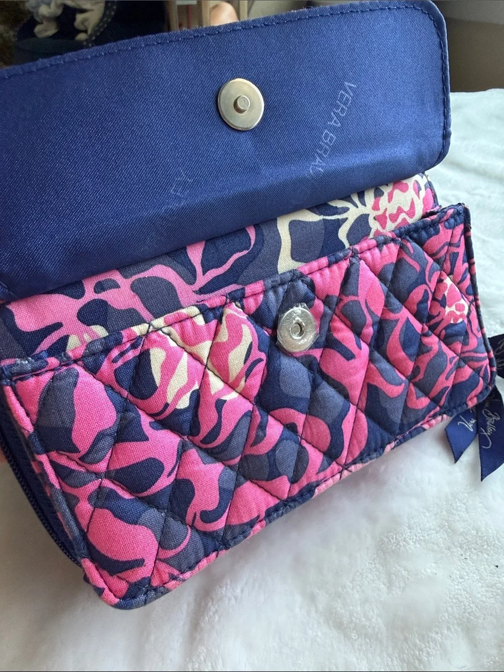 Vera Bradley Pink Navy Quilted Floral Crossbody Wallet